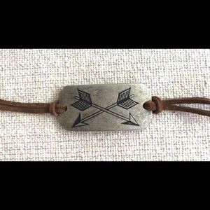 Arrow Bracelet - metal and tie-on leather